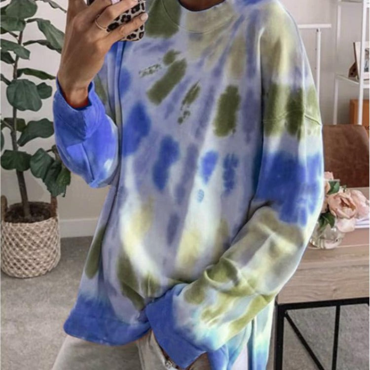 Kvinnors avslappnad tie-dye sweatshirt med oversized skärning och bekväm rund halsringning Mirla-Eva Jonsson