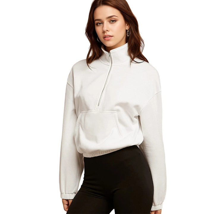 Kvinnors avslappnad zip hoodie med känguruficka och elastisk nederkant Mirla-Eva Jonsson