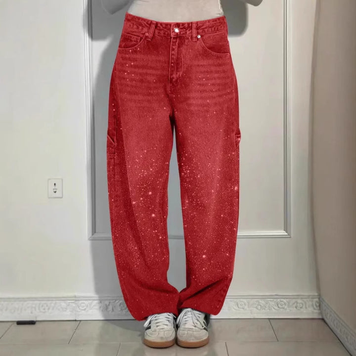 Kvinnors avslappnade baggy jeans med glittrande applikationer Mirla-Eva Jonsson
