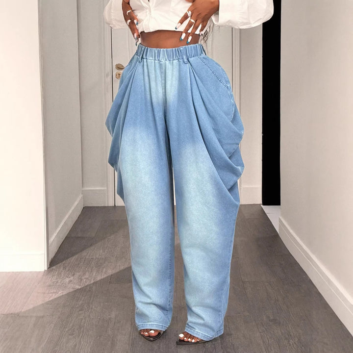 Kvinnors avslappnade baggy jeans med hög midja och praktiska sidofickor Mirla-Eva Jonsson