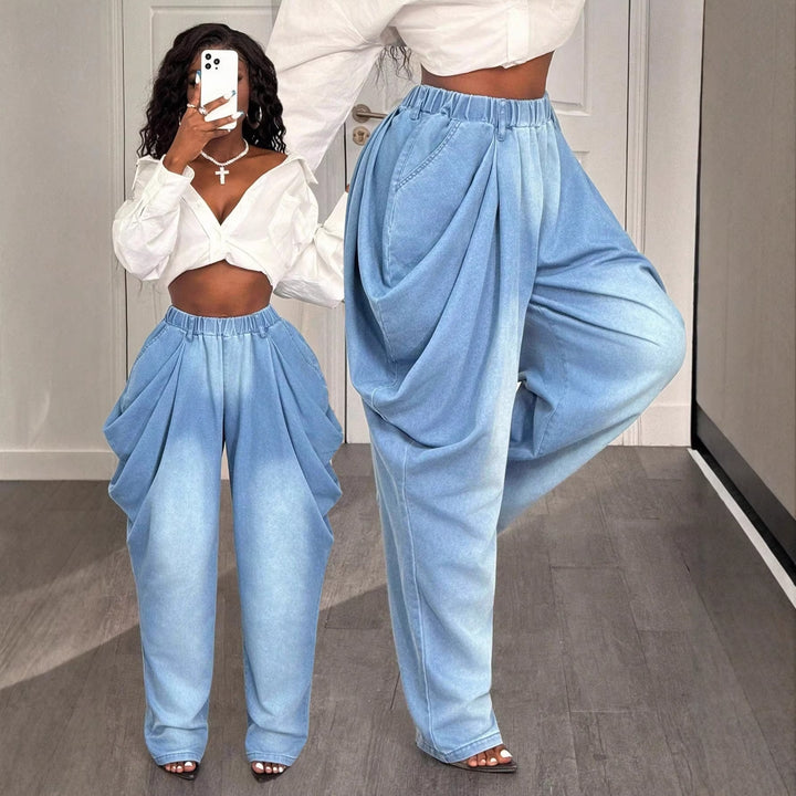 Kvinnors avslappnade baggy jeans med hög midja och praktiska sidofickor Mirla-Eva Jonsson