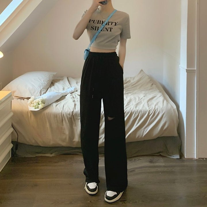 Kvinnors avslappnade breda sweatpants med moderiktig utskärning och elastisk midja-Eva Jonsson