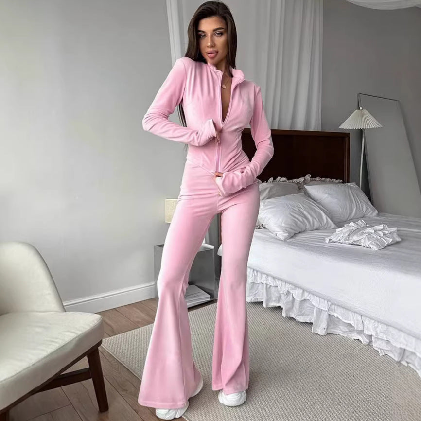 Kvinnors avslappnade fleece jumpsuit med hög krage och vide ben Mirla-Eva Jonsson