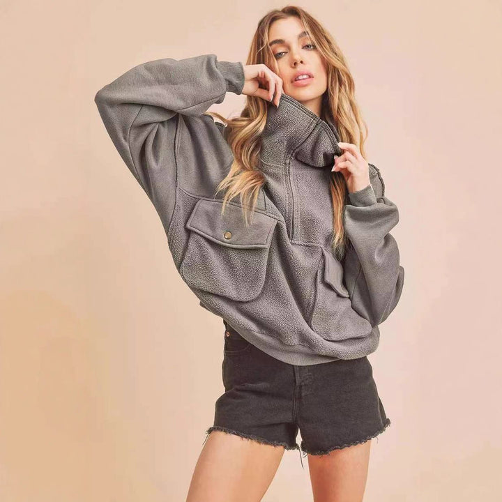 Kvinnors avslappnade fleece-pullover med praktiska fickor Mirla-Eva Jonsson