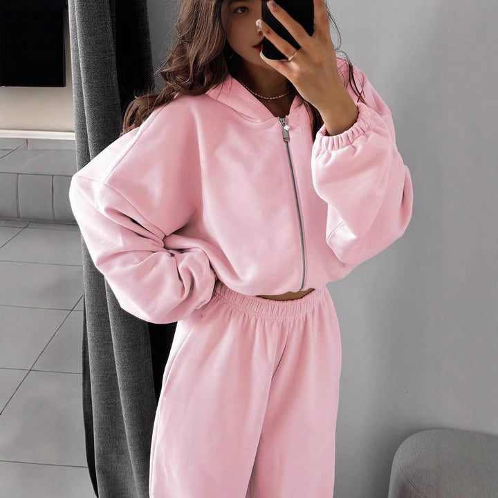 Kvinnors avslappnade fleece-set med kort dragkedja och elastisk midja Mirla-Eva Jonsson