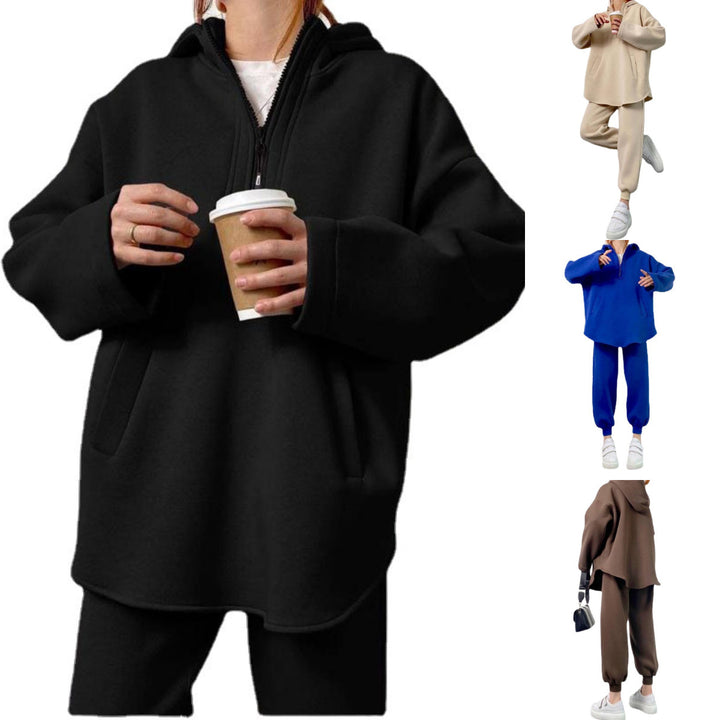 Kvinnors avslappnade fleece set med modern dragkedja och vida ben Mirla-Eva Jonsson