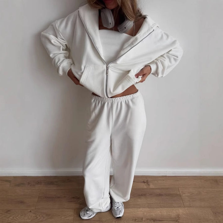 Kvinnors avslappnade fleecedress med integrerad dragkedja och vida byxor Mirla-Eva Jonsson