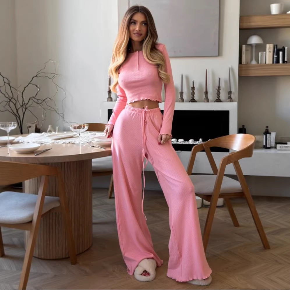 Kvinnors avslappnade fritidsdräkt med hög midja och texturerad yta Mirla-Eva Jonsson