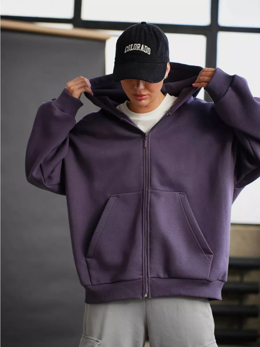 Kvinnors avslappnade hoodie med full dragkedja och stora fickor-Eva Jonsson