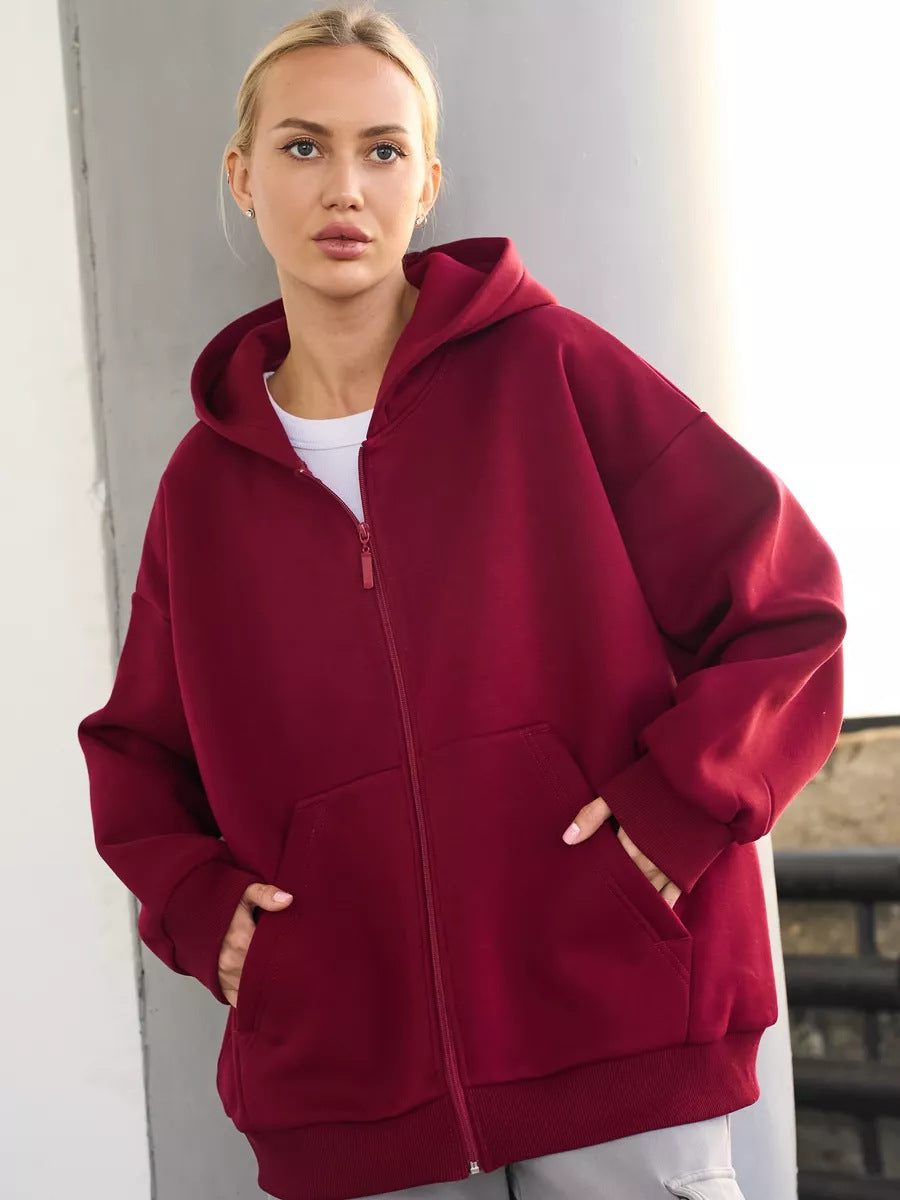 Kvinnors avslappnade hoodie med full dragkedja och stora fickor-Eva Jonsson