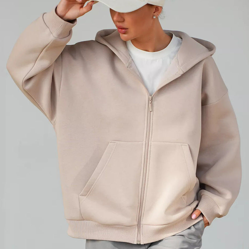Kvinnors avslappnade hoodie med full dragkedja och stora fickor-Eva Jonsson