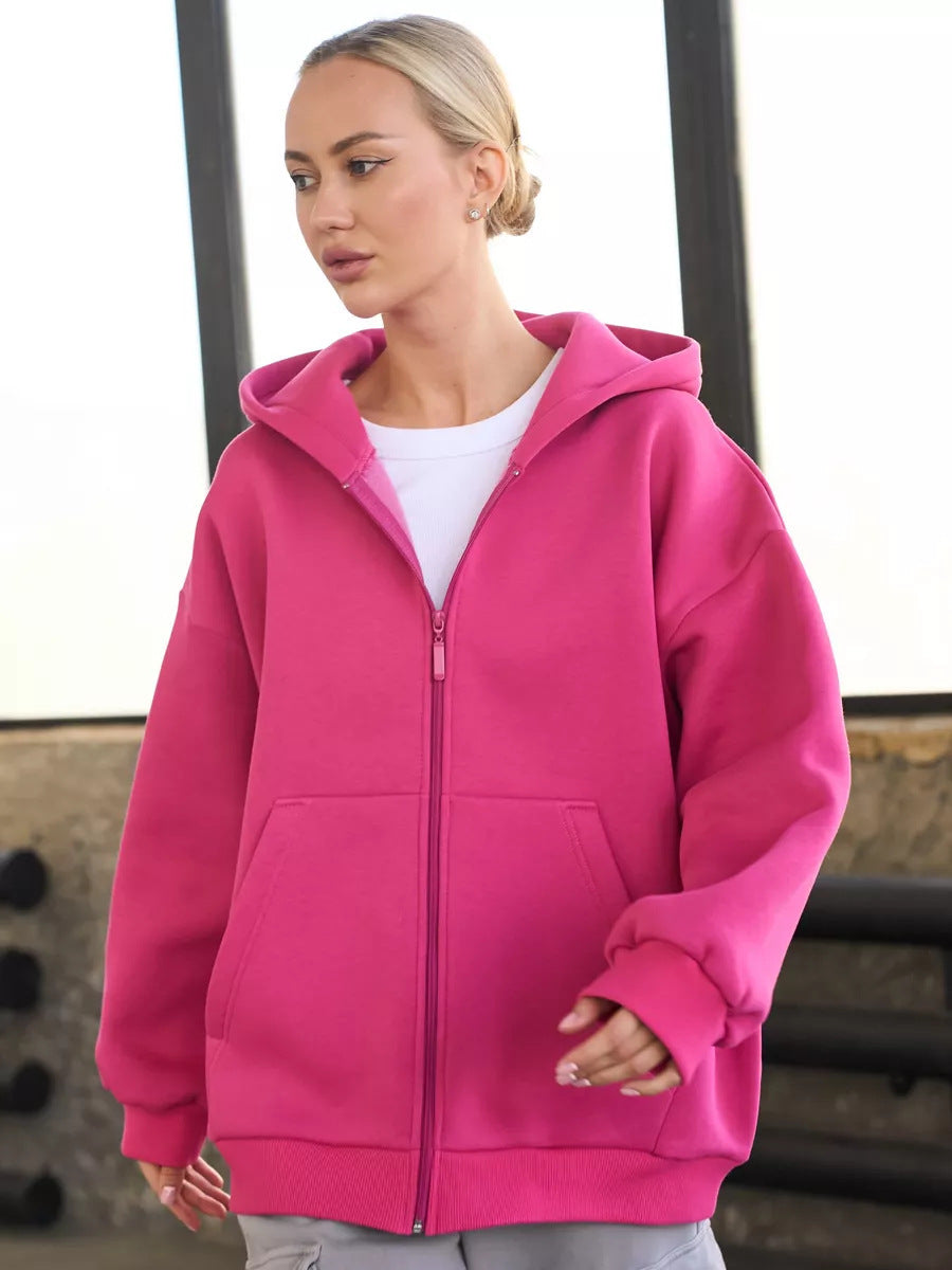 Kvinnors avslappnade hoodie med full dragkedja och stora fickor-Eva Jonsson