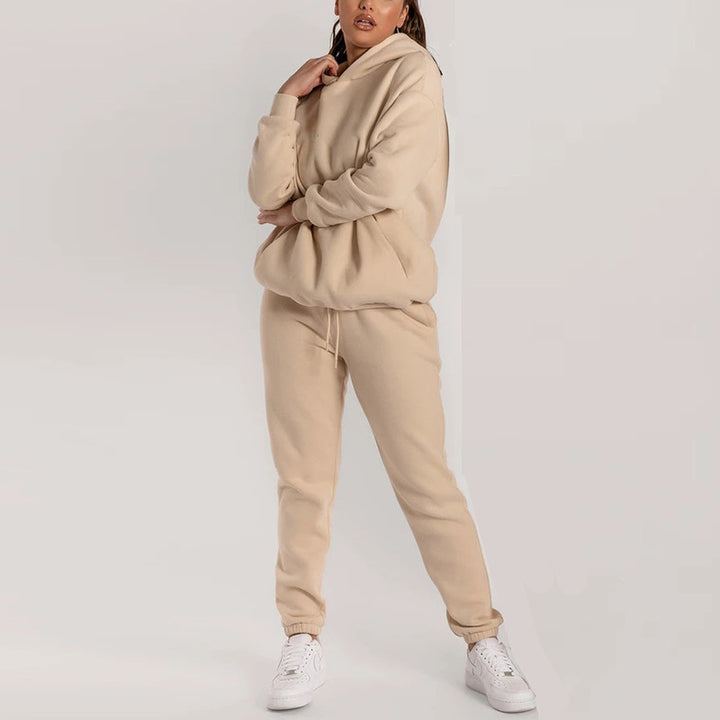 Kvinnors avslappnade hoodie-set med praktiska fickor och elastisk midja Mirla-Eva Jonsson