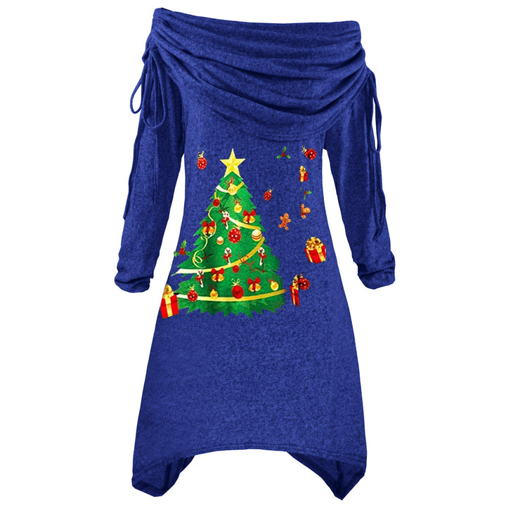 Kvinnors avslappnade juldress med off-the-shoulder-design och festligt tryck Mirla-Eva Jonsson