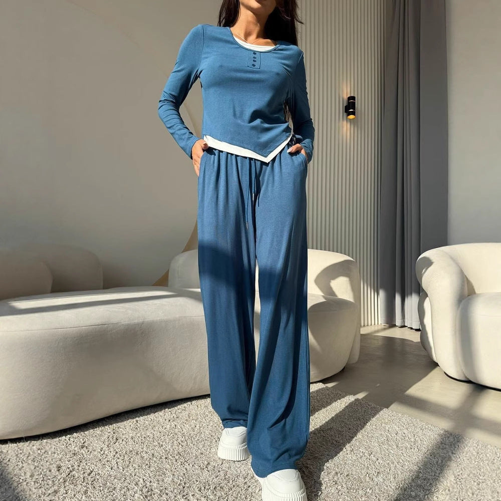 Kvinnors avslappnade lounge set med knäppning och elastisk midja Mirla-Eva Jonsson