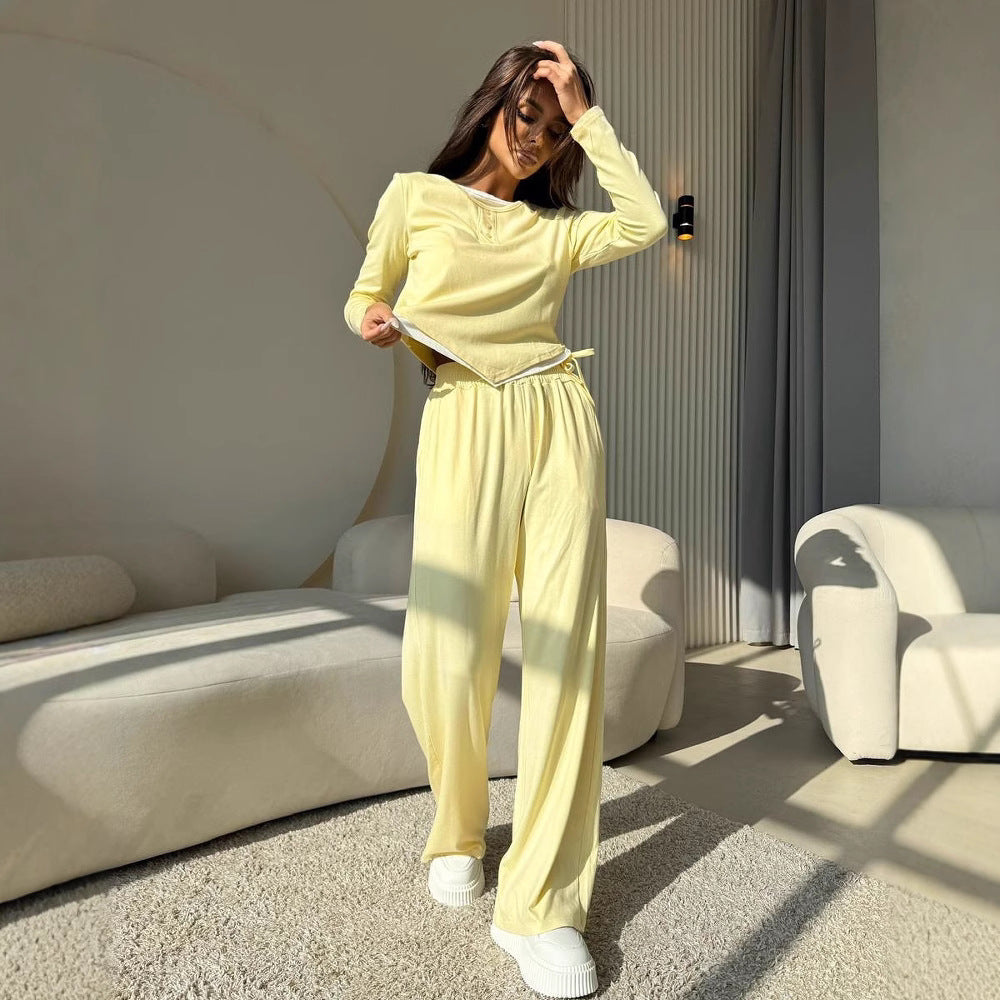 Kvinnors avslappnade lounge set med knäppning och elastisk midja Mirla-Eva Jonsson