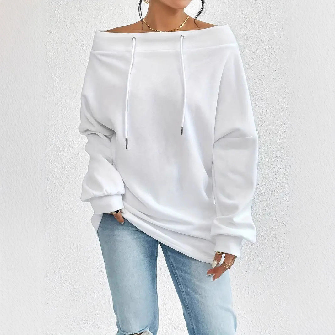 Kvinnors avslappnade oversized pullover med öppen krage och praktiska dragsnören Mirla-Eva Jonsson