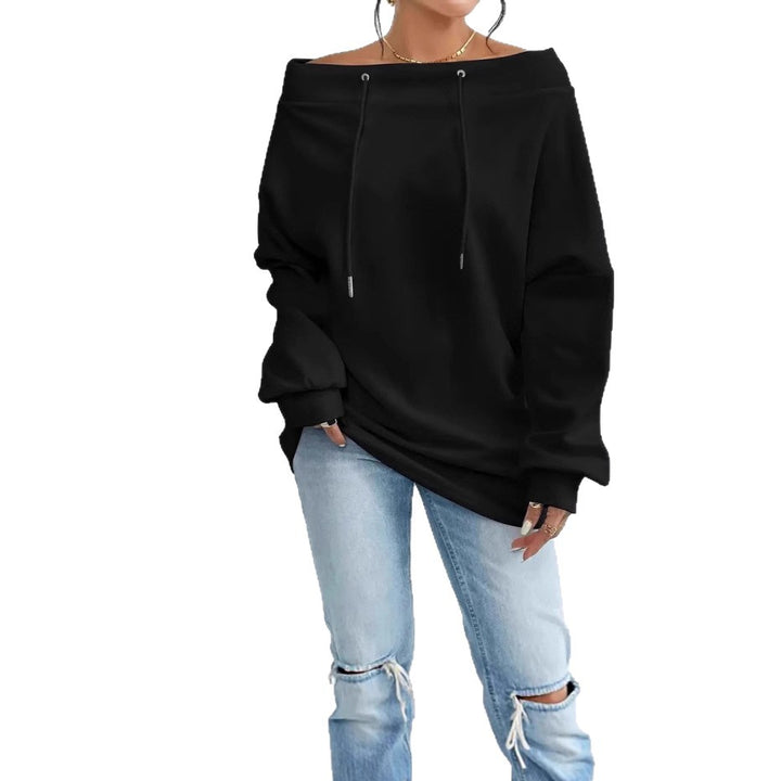 Kvinnors avslappnade oversized pullover med öppen krage och praktiska dragsnören Mirla-Eva Jonsson