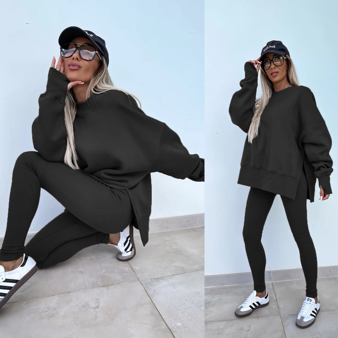 Kvinnors avslappnade sport lounge set med löst sweatshirt och figurnära leggings Mirla-Eva Jonsson