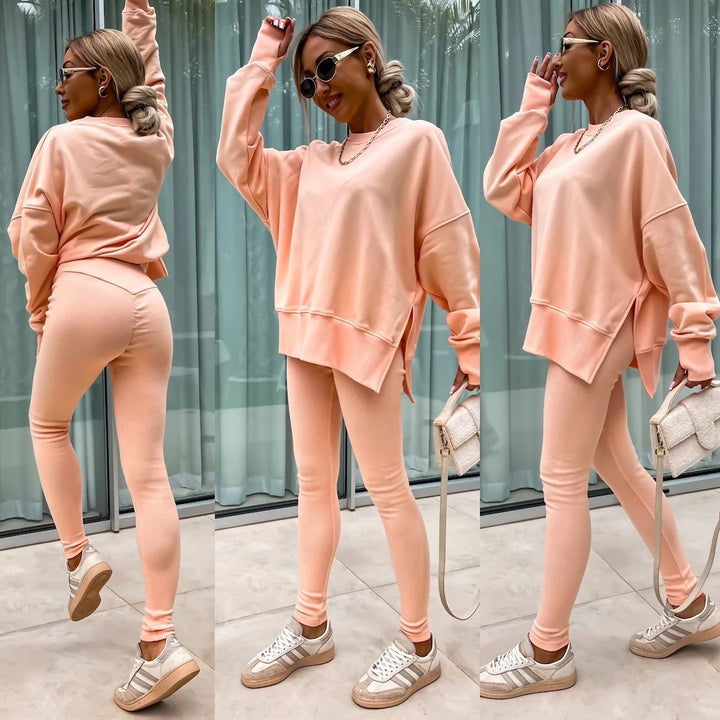 Kvinnors avslappnade sport lounge set med löst sweatshirt och figurnära leggings Mirla-Eva Jonsson