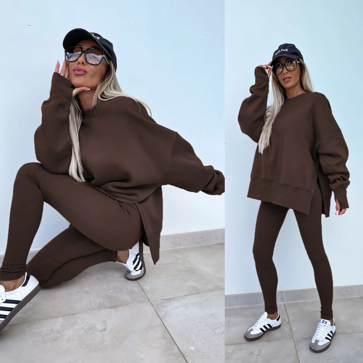 Kvinnors avslappnade sport lounge set med löst sweatshirt och figurnära leggings Mirla-Eva Jonsson