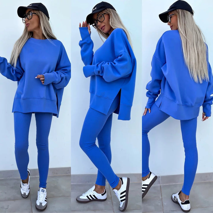Kvinnors avslappnade sport lounge set med löst sweatshirt och figurnära leggings Mirla-Eva Jonsson