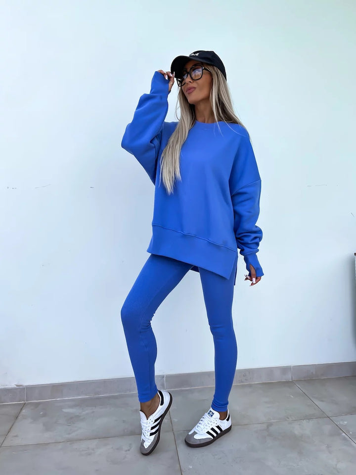 Kvinnors avslappnade sport lounge set med löst sweatshirt och figurnära leggings Mirla-Eva Jonsson