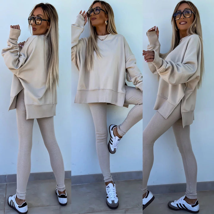 Kvinnors avslappnade sport lounge set med löst sweatshirt och figurnära leggings Mirla-Eva Jonsson