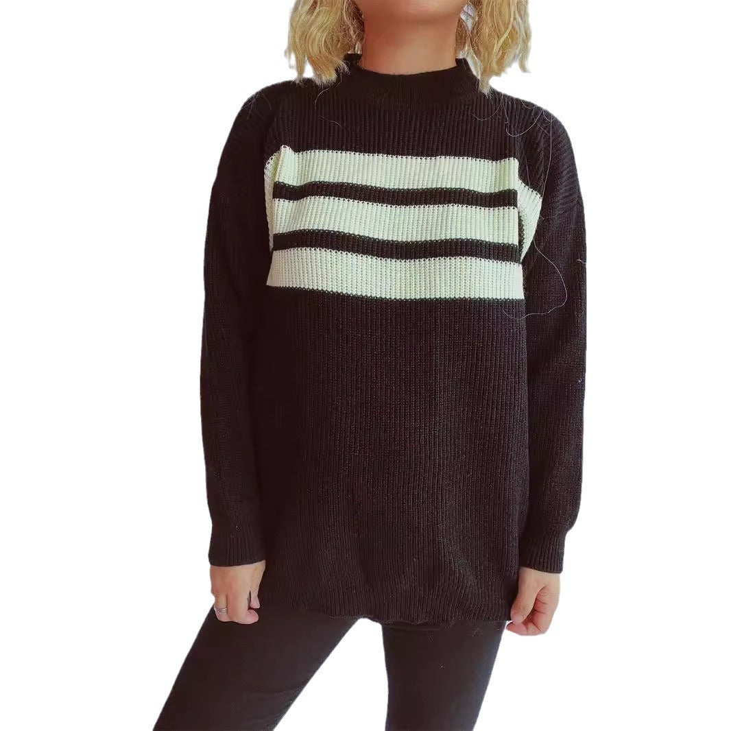 Kvinnors avslappnade stickad tröja med horisontella ränder och oversized passform Mirla-Eva Jonsson