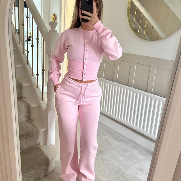 Kvinnors avslappnade sweatkombination-set med knapprar och elastisk midja Mirla-Eva Jonsson