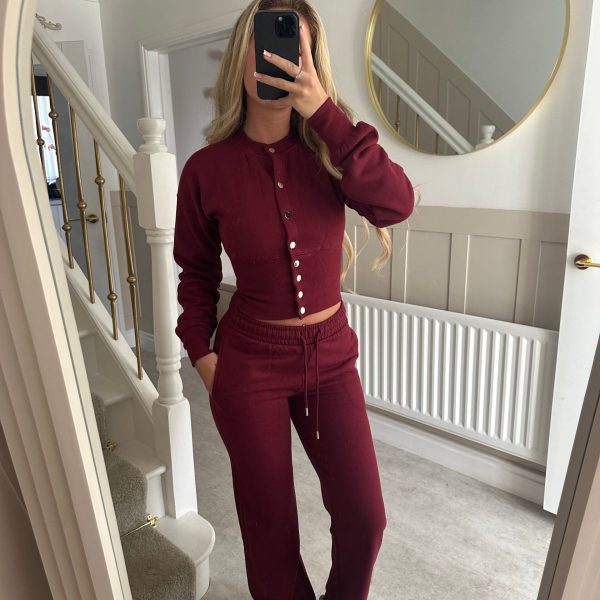 Kvinnors avslappnade sweatkombination-set med knapprar och elastisk midja Mirla-Eva Jonsson