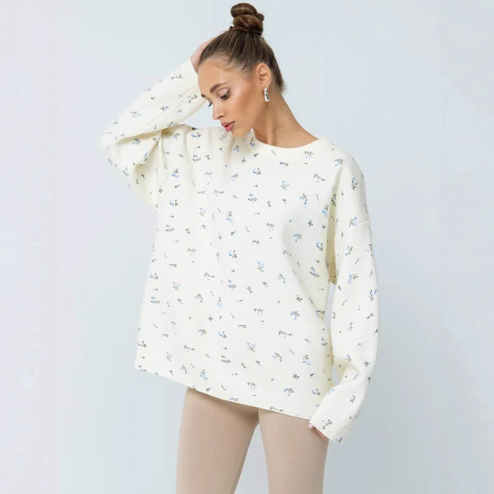 Kvinnors avslappnade sweatshirt med blommönster och oversized passform Mirla-Eva Jonsson