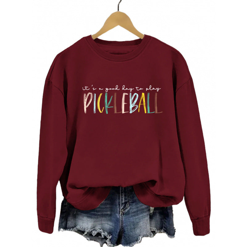 Kvinnors avslappnade sweatshirt med färggrafisk pickleball tryck Mirla-Eva Jonsson