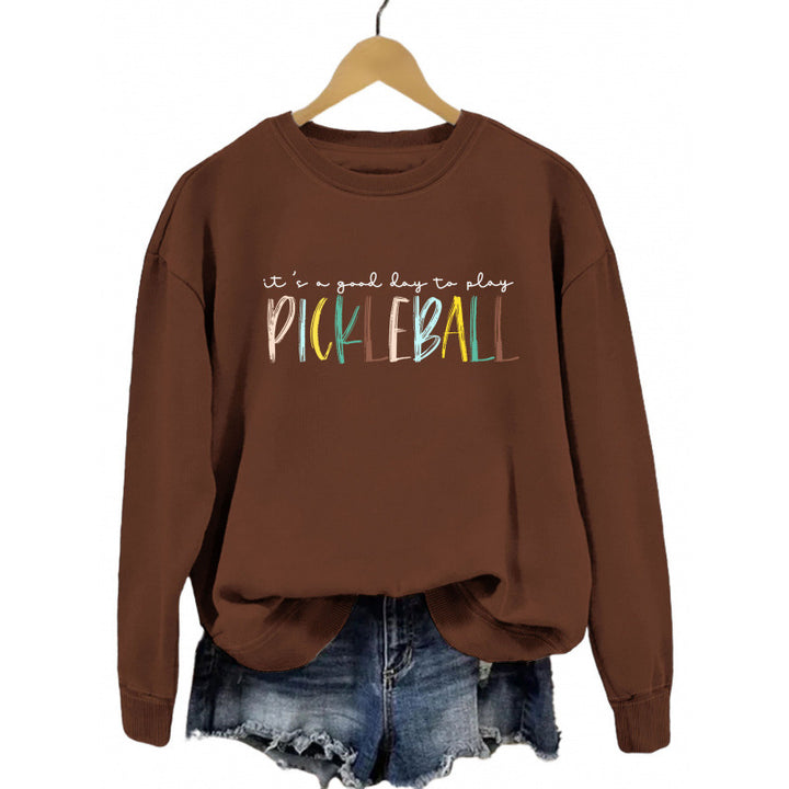 Kvinnors avslappnade sweatshirt med färggrafisk pickleball tryck Mirla-Eva Jonsson