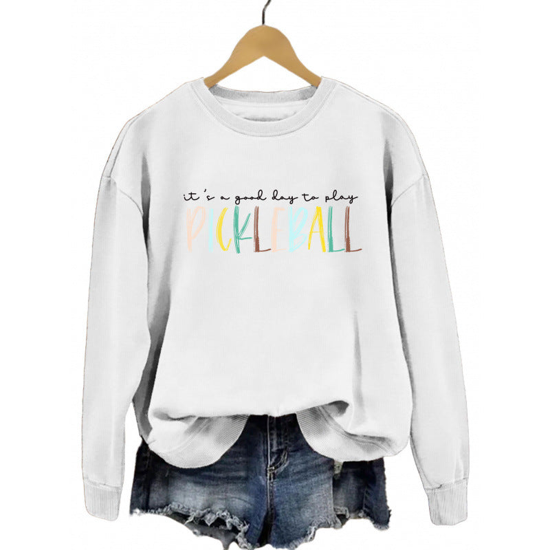 Kvinnors avslappnade sweatshirt med färggrafisk pickleball tryck Mirla-Eva Jonsson