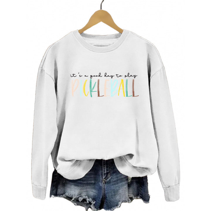 Kvinnors avslappnade sweatshirt med färggrafisk pickleball tryck Mirla-Eva Jonsson
