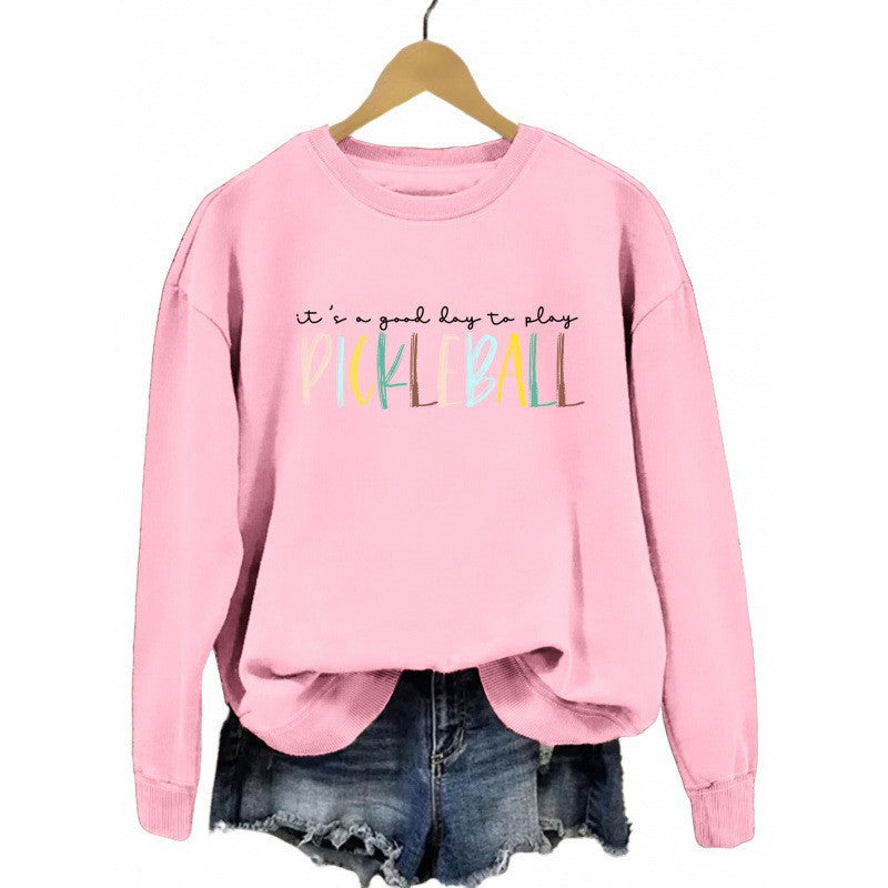 Kvinnors avslappnade sweatshirt med färggrafisk pickleball tryck Mirla-Eva Jonsson