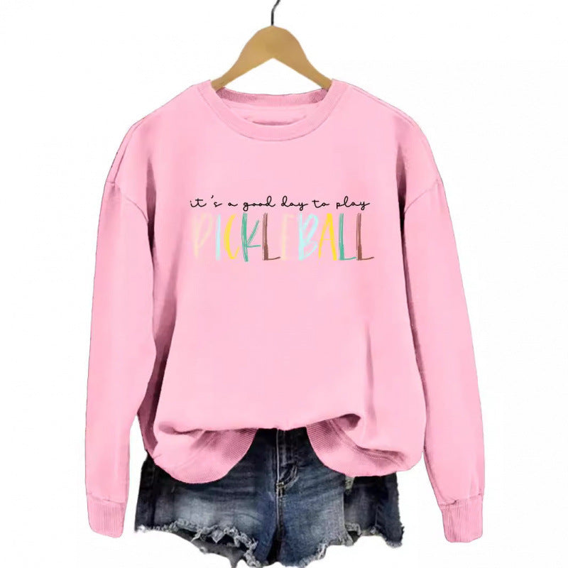 Kvinnors avslappnade sweatshirt med färggrafisk pickleball tryck Mirla-Eva Jonsson
