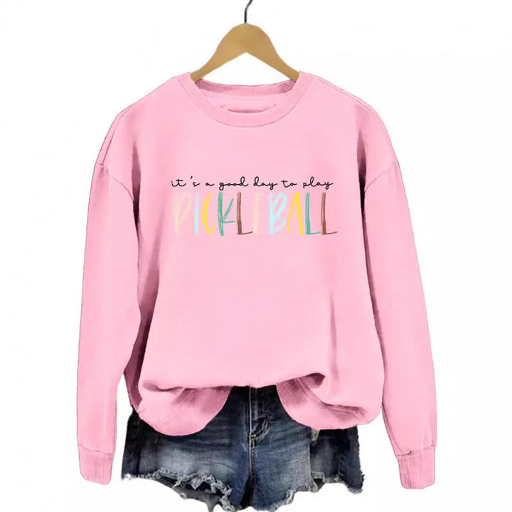 Kvinnors avslappnade sweatshirt med färggrafisk pickleball tryck Mirla-Eva Jonsson