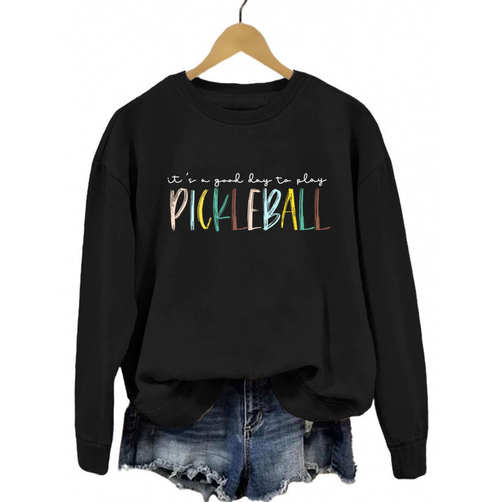 Kvinnors avslappnade sweatshirt med färggrafisk pickleball tryck Mirla-Eva Jonsson