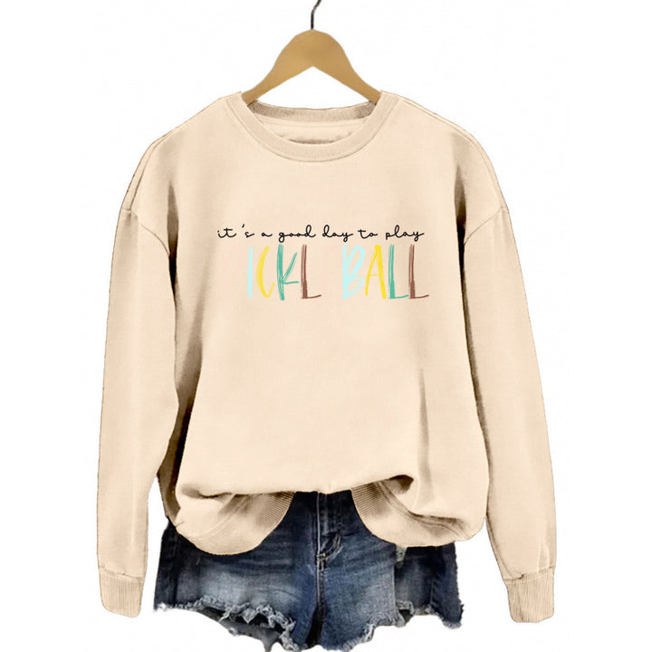 Kvinnors avslappnade sweatshirt med färggrafisk pickleball tryck Mirla-Eva Jonsson
