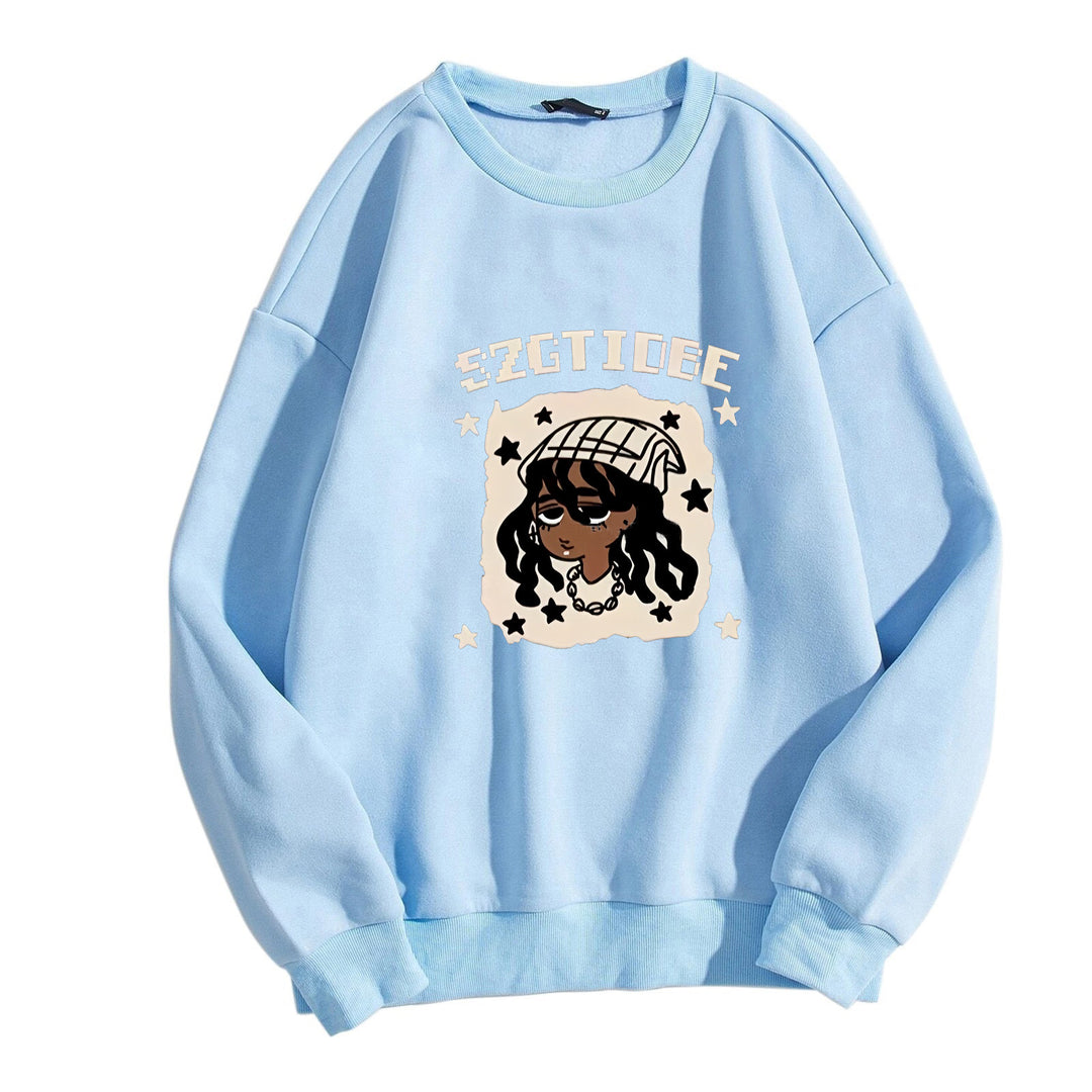 Kvinnors avslappnade sweatshirt med konstnärligt tryck Mirla-Eva Jonsson