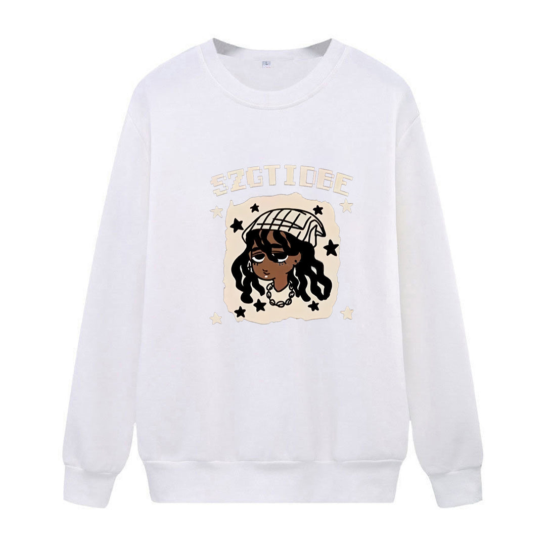 Kvinnors avslappnade sweatshirt med konstnärligt tryck Mirla-Eva Jonsson