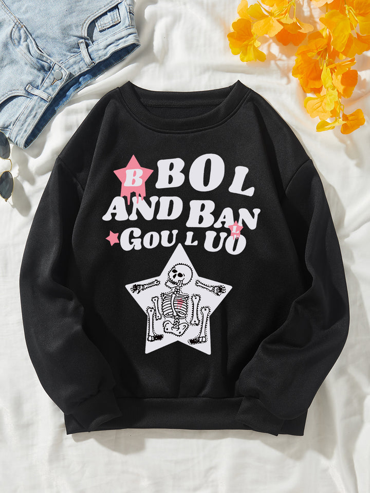 Kvinnors avslappnade sweatshirt med kreativ skelettdesign Mirla-Eva Jonsson