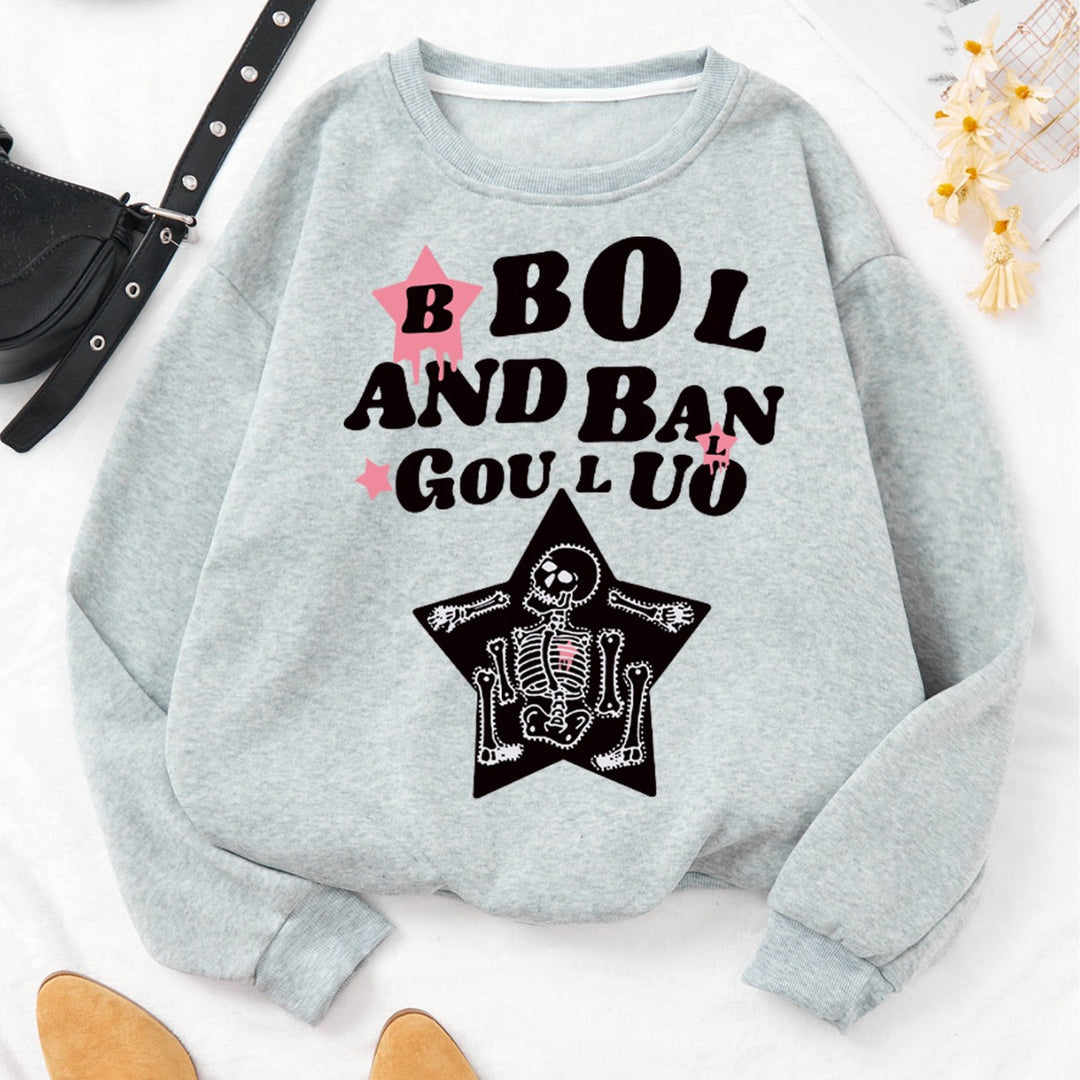 Kvinnors avslappnade sweatshirt med kreativ skelettdesign Mirla-Eva Jonsson