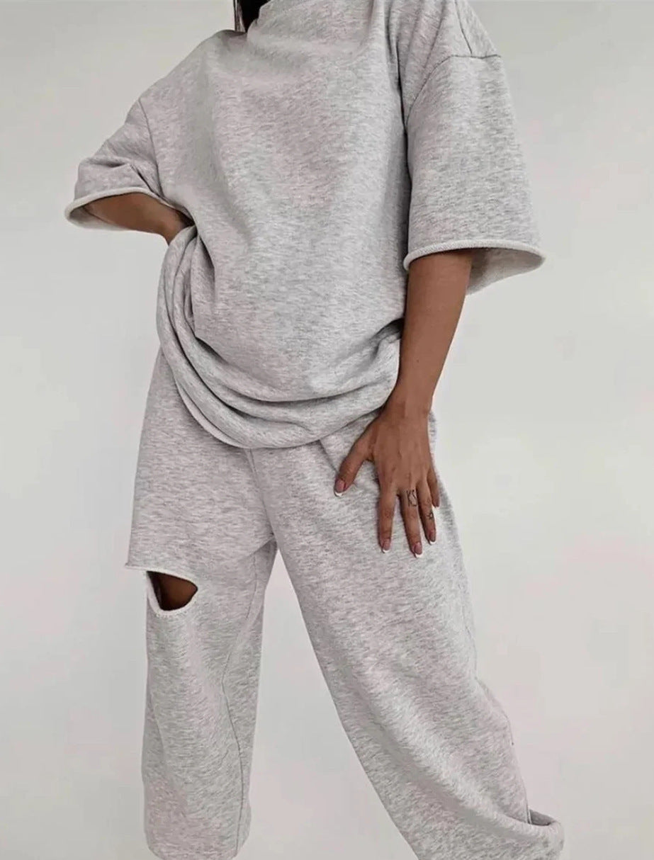 Kvinnors avslappnade träningsoverall med texturerad topp och elastisk midja Mirla-Eva Jonsson