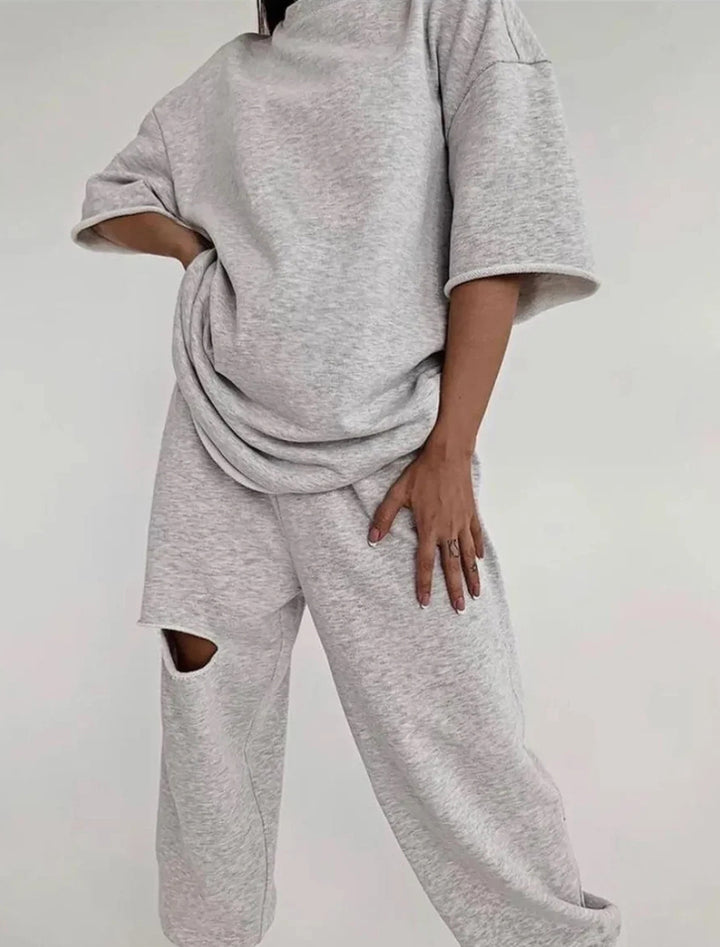 Kvinnors avslappnade träningsoverall med texturerad topp och elastisk midja Mirla-Eva Jonsson