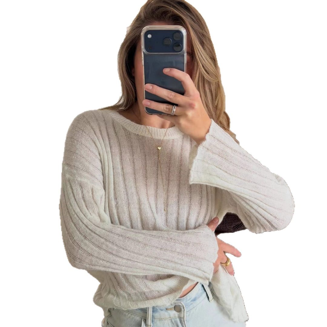 Kvinnors avslappnade tröja med ribbad textur och fransade ärmar Mirla-Eva Jonsson