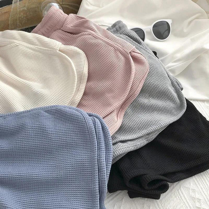 Kvinnors avslappnade våffeltextur shorts med justerbar dragsko och elastisk midja-Eva Jonsson
