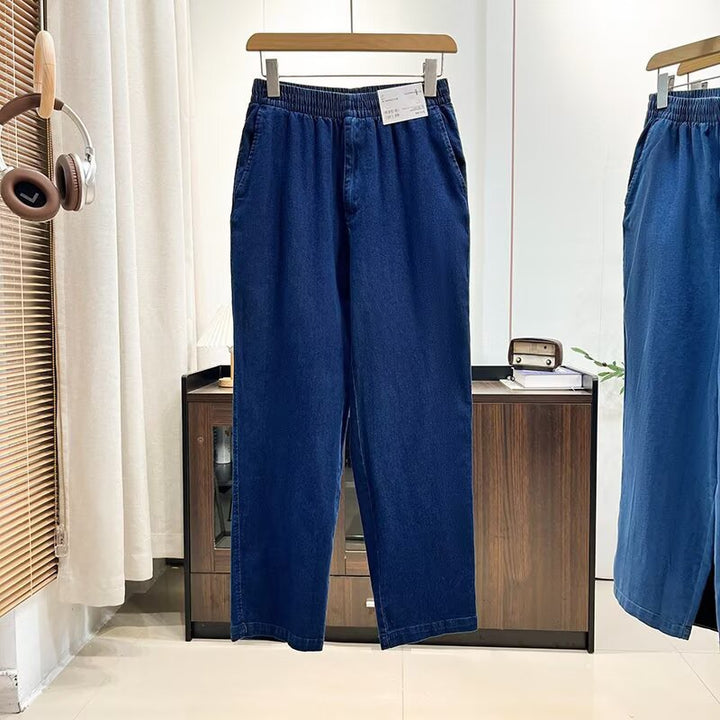 Kvinnors bekväma breda jeansbyxor med elastisk midja Mirla-Eva Jonsson